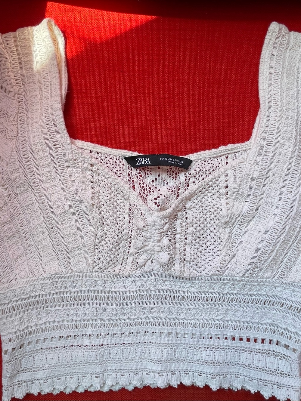 Zara Off-White Crochet Crop Top Sz S